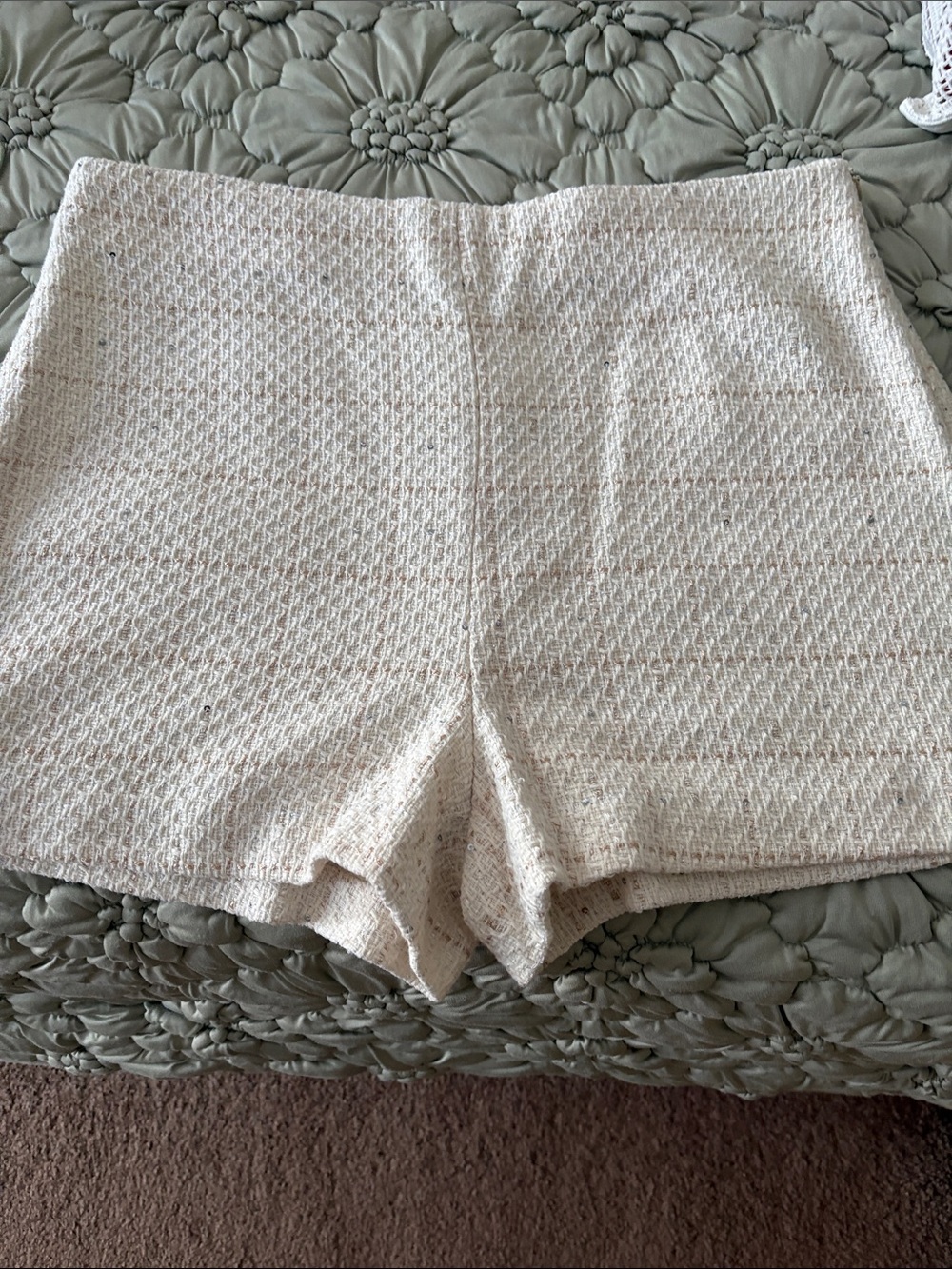 Zara Neutral Cream High-Waist Knit Shorts